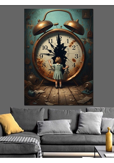 Zamanı Parçalayan Küçük Çocuk Dekoratif Kanvas - Mdf Ahşap Tablo
