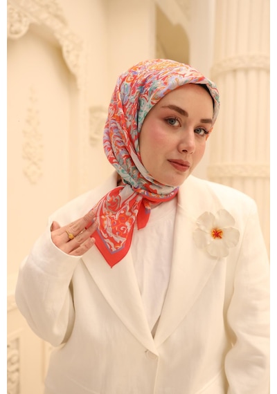 Silk Home Olinda İpek Eşarp 47002-05 Mercan, Biskay Yeşili, Mor, Parlak Turuncu