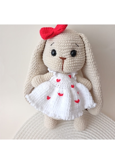 Amigurumi Uzun Kulaklı Tavşan Kırmızı - Beyaz