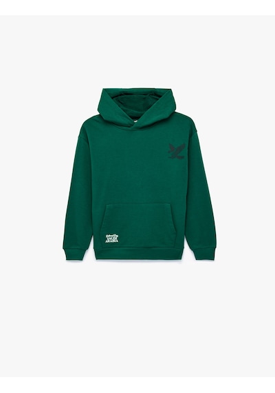 Koton Kartal Baskılı Kanguru Cepli Uzun Kollu Oversize Kapşonlu Sweatshirt Yeşil 7wkb10251tk