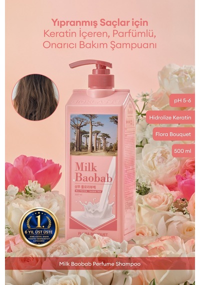 Yıpranmış Saça Onaran Parfümlü Keratinli Şampuan Mılk Baobab Perfume Shampoo Flora Bouquet Tüm Saç Tipleri