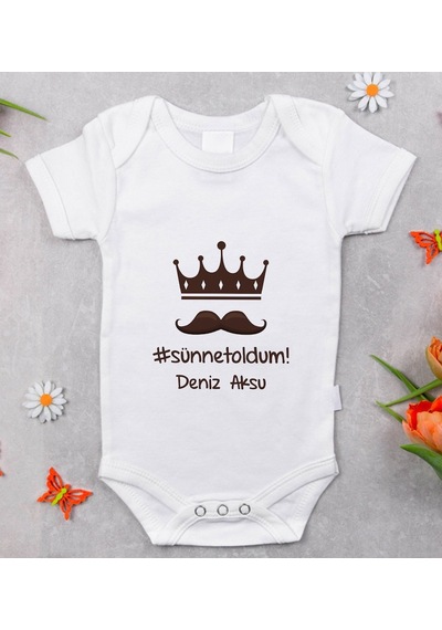 Bitmeyenkartus Bk Kids Isimli Sünnet Oldum Tasarımlı Bebek Body Zıbın - Model 1 Beyaz - Kahverengi