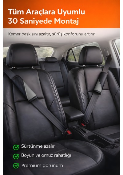 Emniyet Kemeri Kılıfı 2 Adet Deri Carbon Yumuşak Dolgulu Boyun Konfor Emniyet Kemer Pedi - Kmrx4