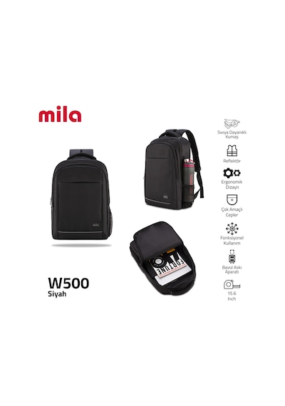 Mila Seri W500 15.60'' Ki3-01-003 Network 4 Reflektörlü Lenovo,hp,asus,Apple Uyumlu MacBook ,mac Air Laptop Sırt Çantası -siyah