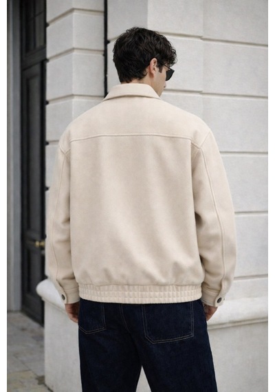 Baselco Unisex Basic Oversize Premium Kaşe Ceket Krem Kaşe