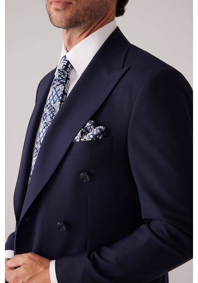 Erkek Lacivert Slim Fit Kruvaze %100 Yün Takım Elbise