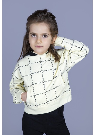 Toontoy Kız Çocuk Positive Baskılı Crop Sweatshirt Sarı
