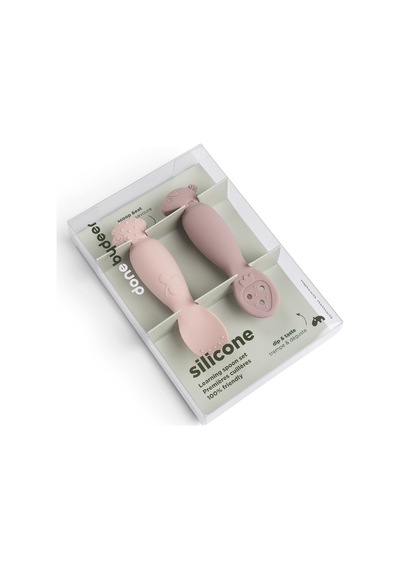 Done By Deer - Tiny Farm - 2'li Silikon Alıştırma Ve Püre Kaşık Seti - Pembe