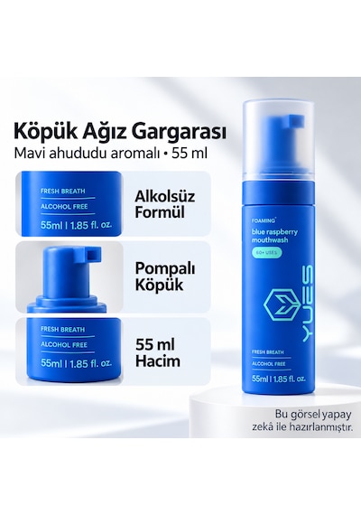 Yues Köpük Ağız Gargarası Alkolsüz Mavi Ahududu Aromalı 55 Ml