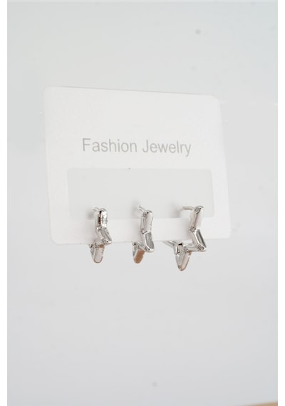 By Zeyna Aksesuar Kadın Vip Seri Zirkon Taşlı Yıldız Helix Model 3 Boy Küpe 1.3cm 1.6 Cm Ve 2 Cm Zrk00585-5045 Gümüş