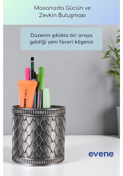 Kalemlik Masa Kalemliği Organizer Kalemlik Gümüş Eskitme Renk Model 87 Çok Renkli