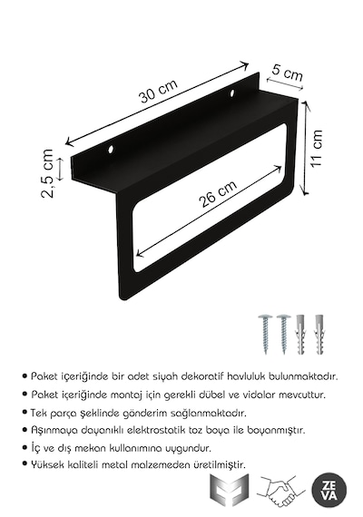 Siyah Metal Havluluk Dayanıklı Banyo Ve Mutfak Düzenleyici Siyah