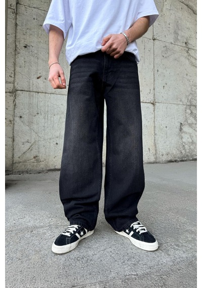 Flaw Çizgili Super Baggy Jean Siyah Siyah