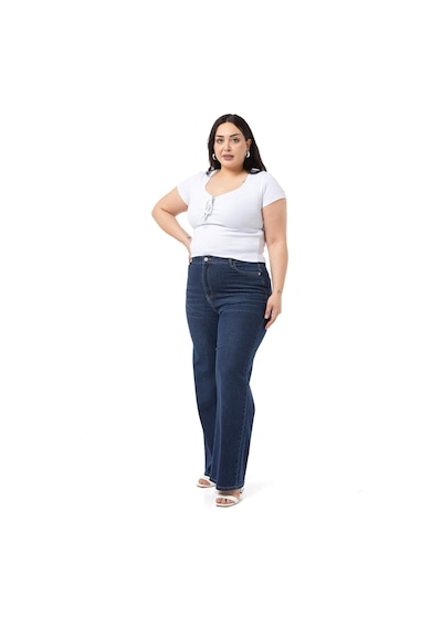 Disentis Büyük Beden Yüksek Bel Geniş Paça Lacivert Denim Pantolon-lacivert Lacivert
