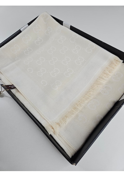 Miorel Scarfs G Desen Çift Taraflı Kaşmir İpek Şal 4 Mevsim Soft Pamuklu Şal Krem