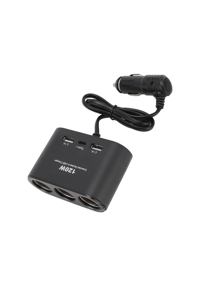 Şüscaroto Aksesuar Üniversal 3'lü Çakmak Soketi 120W Çakmaklık Çoğaltıcı 2 Usb 1 Type-c Araç Şarj Cihazı 12V/24V