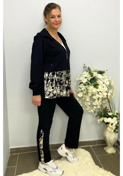 Mia Butik Kadın Siyah Varak Baskı Tasarımlı Takım Siyah