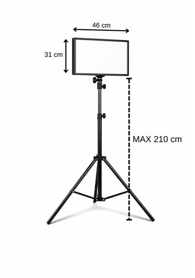 Kare Soft Işık Profosyonel Led Panel Makeup Fotoğraf Video Çekim Işığı Güçlendirilmiş Tripod 2.10 Cm Siyah