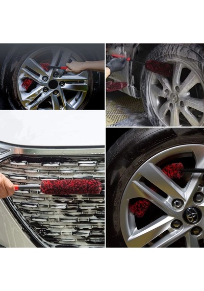 Biishe 3lü Bükülebilen Peluş Detaylı Temizlik İçin Oto Jant, Egzos Temizleme Fırçası
