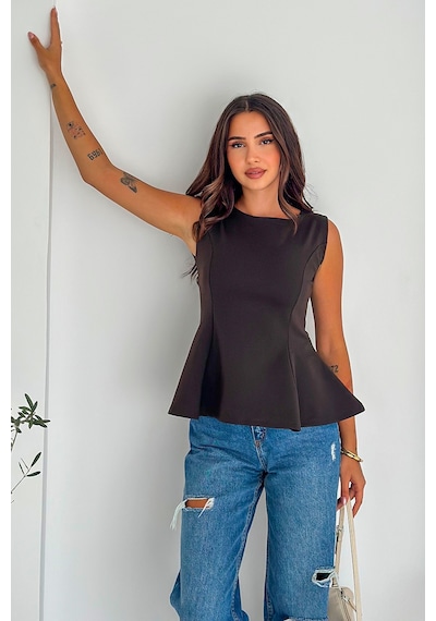 Noa & Noa Kadın Peplum Bluz Vücuda Oturan & Zarif Kesim Kahverengi