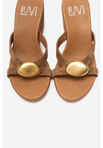 Luvi Shoes Caterına Toprak Süet Hakiki Deri Tokalı Kadın Dolgu Topuklu Terlik