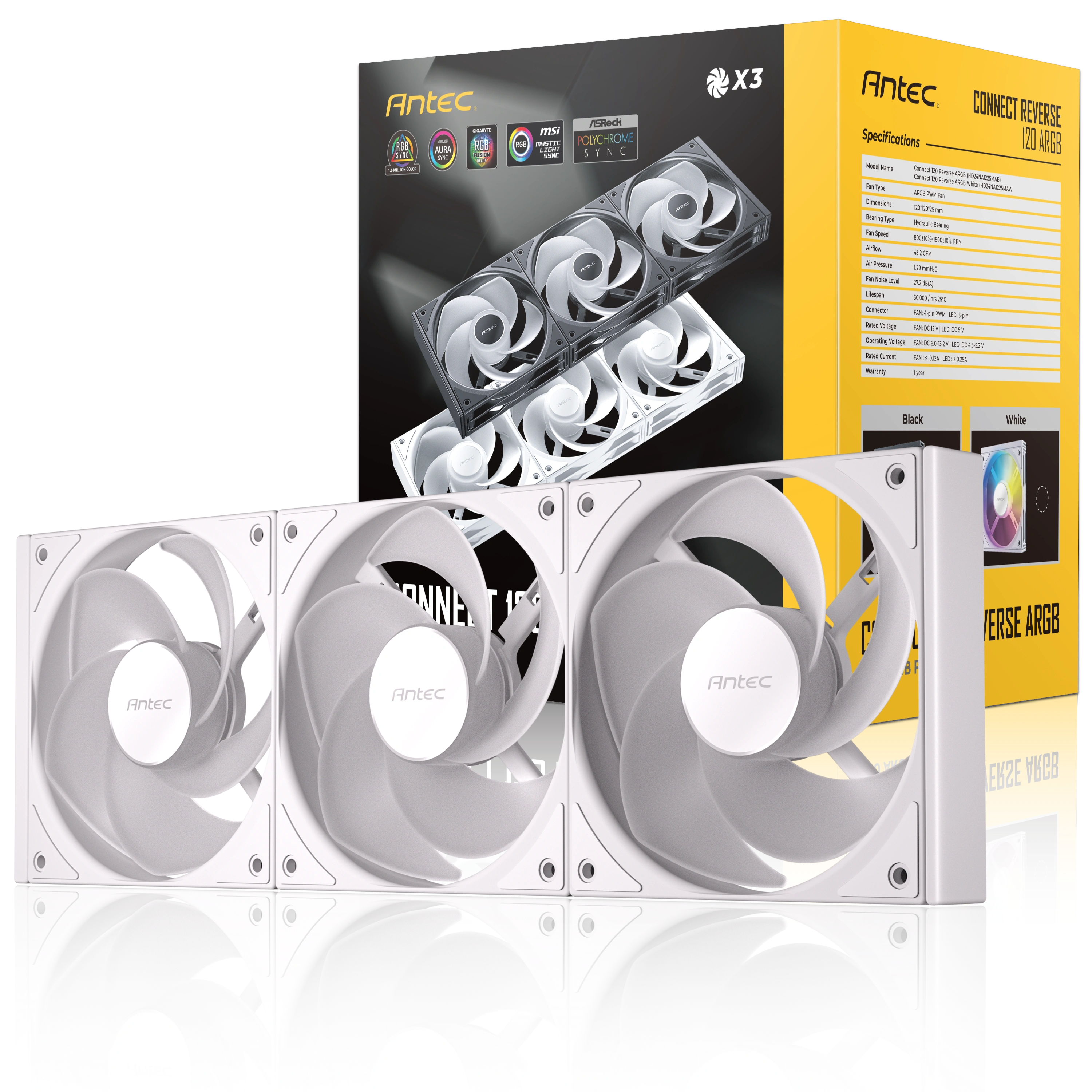 Antec C120r Argb White 3 Lü Fan Seti 120mm Pwm Ters Fan, Argb Aydınlatma, Yüksek Performanslı Kasa Fanı 120*120*25mm