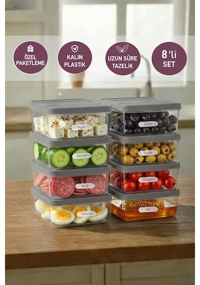 Selka Home 8 Adet 0.5 Lt. Nora Organizer Buzdolabı Buzluk Düzenleyici Saklama Kabı