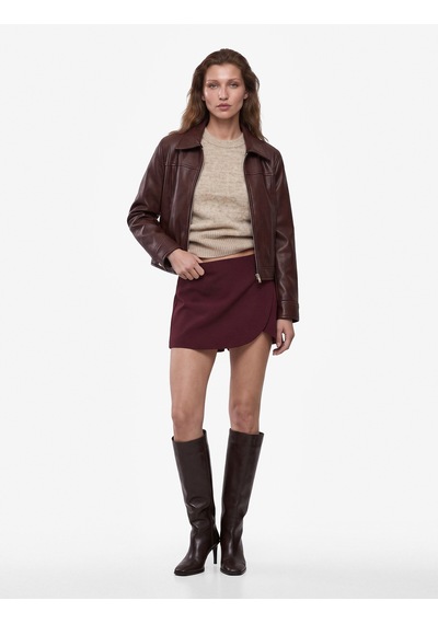 Koton Slim Fit Cepli Asimetrik Katlı A Kesim Mini Şort Etek Mürdüm 7wak70068pw Mor