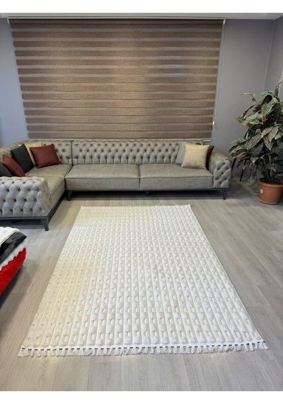 Aries Home Tavşan Tüyü Yumuşak Keçeleşmez Kaymaz Dekoratif Bella İthal Kalite Post Halı Krem