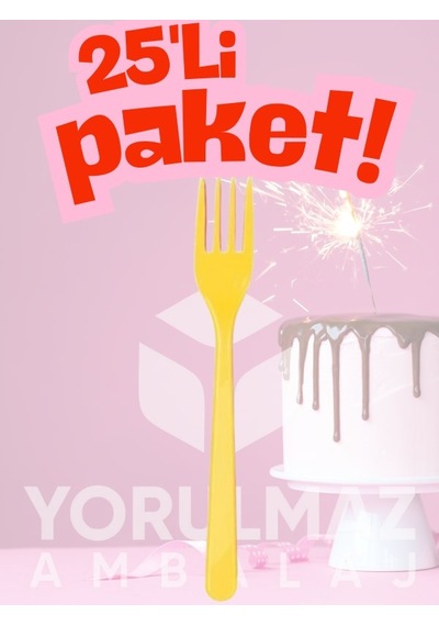 Happy Party Sarı Renkli Plastik Çatal 25 Adet Dayanıklı & Şık Kullan-at Açık Mavi