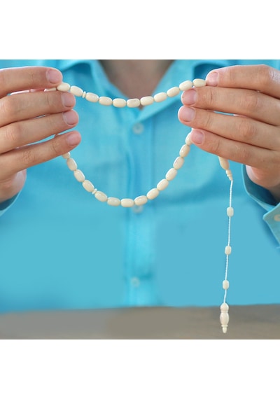 Sistemli Tombul Kapsül Kesim Naturel Renk Deve Kemiği Tesbih Beyaz