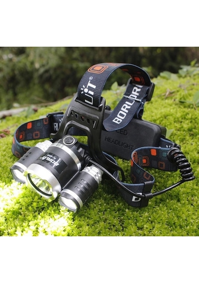 Boruit T6 Kafa Feneri 5000 Lumens 3xcree Xm-t6+2r5 Lamba Led Kamp Lambası Çok Renkli