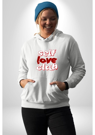 Kendini Sevme Kulübü Sokak Stili Kadın Erkek Beyaz Kapüşonlu Sweatshirt Hoodie Beyaz