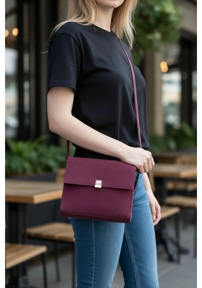 Nerasy Bordo Süet Vintage Tasarım Kadın Omuz Çantası Bordo Süet