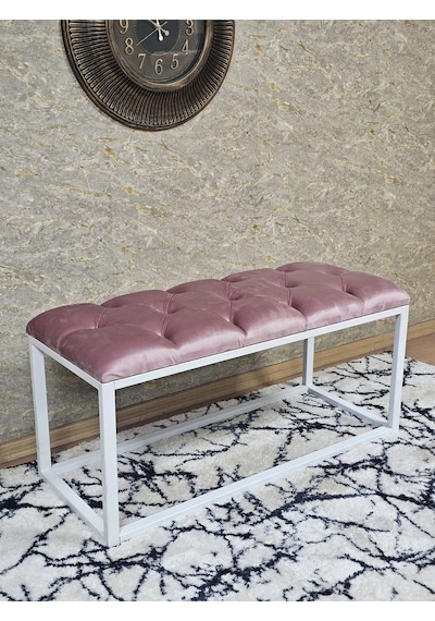 Zafir Beyaz Boyalı Diktörtgen 100 Cm X 40 Cm Oturak Puf - Bench - Makyaj Oturağı - Oturak Pembe