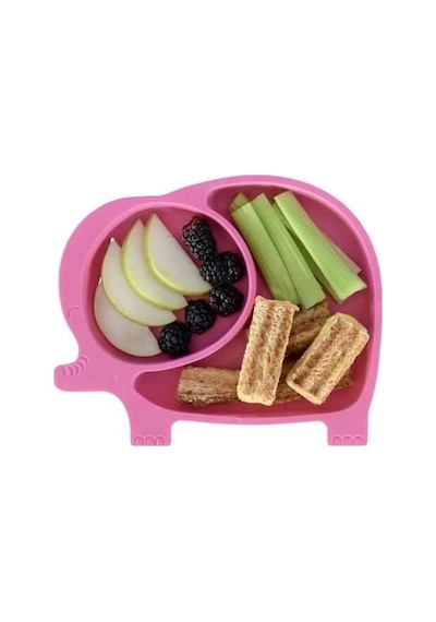 Bebek Ve Çocuk İçin Sevimli Fil Model Desenli Yemek Bebek Mama Kabı Bölmeli Tabak Pembe