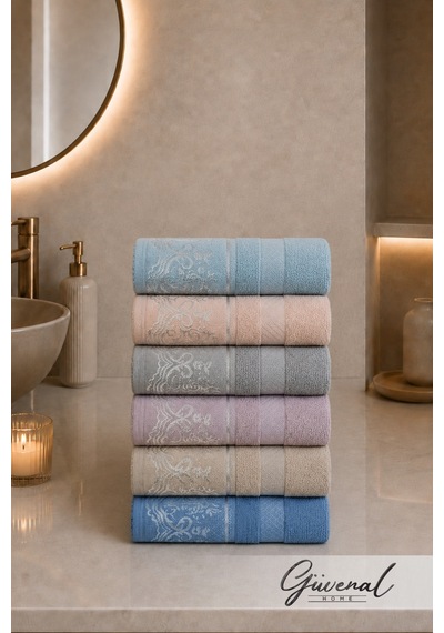 Güvenal Linea Premium Jakarlı 6 Adet 50x90 Cm %100 Pamuk Ultra Yumuşak El & Yüz Havlu Seti Yumuşak Dokulu El & Yüz Havlusu - Renkli Çok Renkli