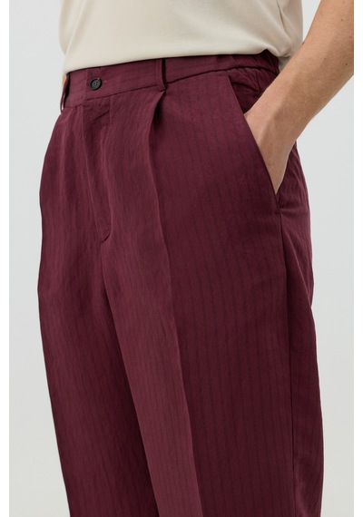 Antioch Modal Karışımlı Çizgili Relaxed Erkek Pantolon Bordo