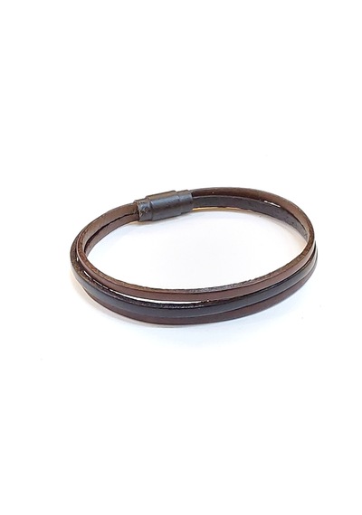 Minimal Dark Brown Koyu Kahverengi Deri Erkek Bileklik-1388 Antrasit
