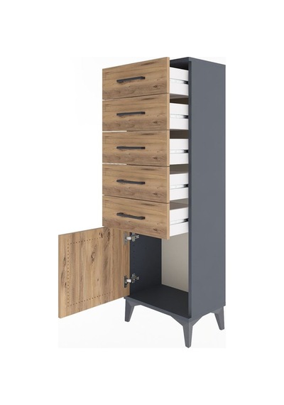 Arges Dolap 5 Çekmeceli Tek Kapaklı 44x30x134 Antrasit-çam Antrasit