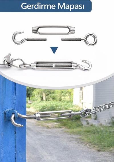 Çelik Gerdirme Turnbuckle Yüksek Dirençli Kanca & Mapalı Uçlu Gerdirme Aparatı 4 Adet