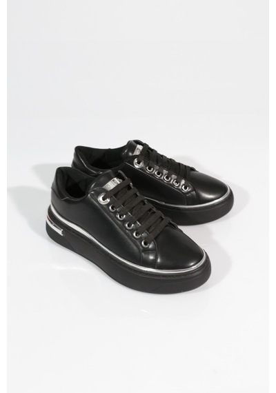 Dgn 2555 Kadin Sneakers Ayakkabi Siyah Siyah Gümüş