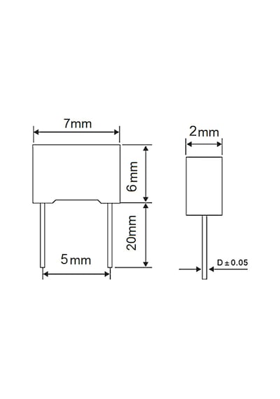 10 Adet 100nf 0.1uf 63v U1j63 5mm Mavi Kutupsuz Polyester Kondansatör 2x6x7mm