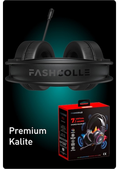 Fashcolle FC8100B 7.1 Virtual Surround RGB Profesyonel Kulak Üstü Oyuncu Kulaklığı