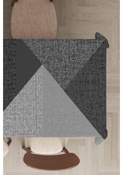 Füme Geometrik Desen Dokuma Leke Tutmaz Masa Örtüsü Mso514n11