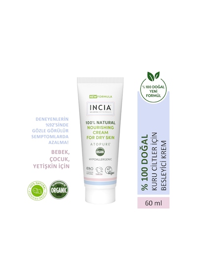 Incıa Atopure %100 Doğal Atopiğe Eğilimli Ciltler İçin Krem Çok Kuru Ciltler İçin Yalancı İğde Yağı 60 Ml