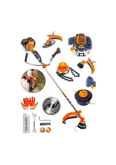 Dragro T6002 Yan Tipi Benzinli Motorlu Ot Çalı Çim Biçme Makinesi Tırpan Turuncu & Canavar Başlık