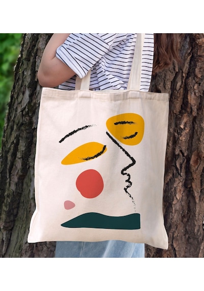 Bk Gift Modern Art Tasarımlı Kanvas Bez Çanta, Baskılı Omuz Çantası, Alışveriş Çantası, Plaj Çantası, Arkadaşa Hediye-14 Sarı