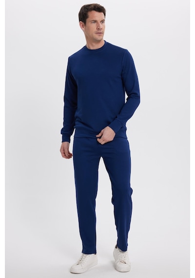 Tudors Erkek Slim Fit Dar Kesim Beli Bağcıklı 3 Cepli Geniş Paça Lacivert Eşofman Altı-41910 Lacivert