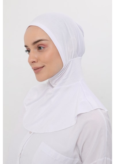Altobeh Kadın Tesettür Pratik Boyunluklu Hijab - Sporcu Bone Beyaz